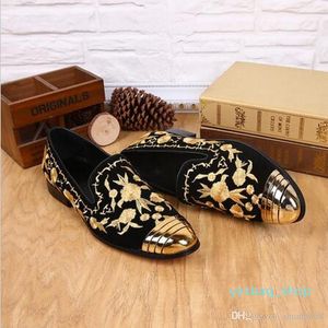 Sapatos chineses sapatos de casamento masculino luxo novo floral 03 deslize em mocassins de couro metálico de ouro Mulheres mocassins Mulheres