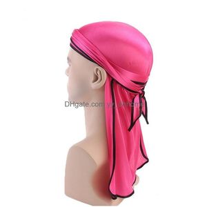 Beanie/Skull Caps Arrival Fashion Satin Durags Bandana Turban Silk Caps Unisex For Men Women Elastic Beanies Hiphop Black White Soli Dhbvn