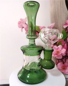 Green Beaker Bong Recycler Dab Rig Straight Thick Smoking Hookah 14mm Joint Glass Water Bongs