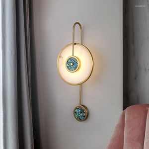 Wall Lamps Deyidn Marble Light Luxury Golden Round Copper Lamp Nordic Sconce For Living Room Dining Restroom Bedside Aisle Stair