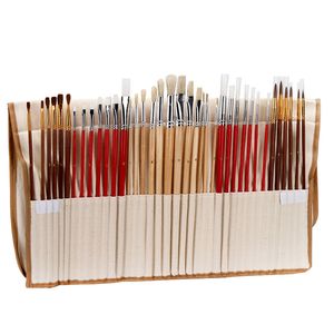 Painting Pens 38 pcs Paint Brushes Set with Canvas Bag Case Long Wooden Handle Art Supplies for Oil Acrylic Watercolor 221130