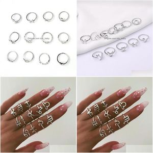 Bandringar Fashion Jewelry Sier Knuckle Ring Set Vintage Twee Constellation Stacking Rings Midi 12st/Set Drop Delivery DHGXY