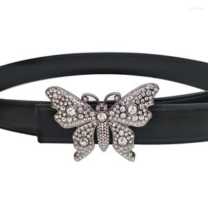 Belts Trending Big Butterfly Rhinestone Buckle Women Microfiber High Waist Cummerbunds