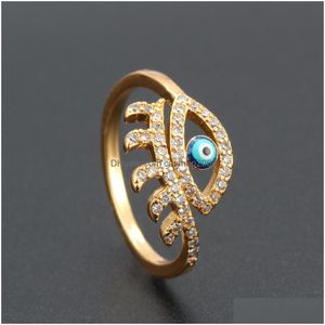 Ringas de banda j￳ias de moda Evil Eye Ring Rhinstone Blue Eyes Rings Ajusta Droga Droga Dhr4p