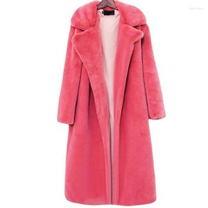 Women's Trench Coats 2022Winter Women High Quality Faux Fur Coat Luxury Long Loose Lapel Over Thick WarmFemale Plush S