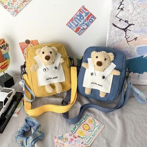 Storage Bags Canvas Bag Female Packaging Organizer Closet Small Hanging Pendant Campus Student One Shoulder Bear Toy Square