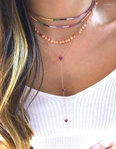 Chains Minimal Red Cz Heart Charm Necklace Rose Gold Cute Lovely Link Chain Long Y Lariat Women Multi Layer Sexy Necklaces Jewelry