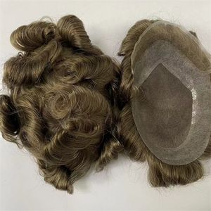 Indian Virgin Human Hair Piece Light Brown 32mm Wave Hollywood Toupee Pu med schweizisk spetsenhet f￶r m￤n