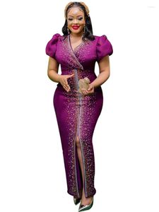 Plus Size Klänningar Lång Klänning Kvinnor Med Diamant Puffärm Empire Robe Sommarmode Elegant Sexig Fest Maxi Vestido