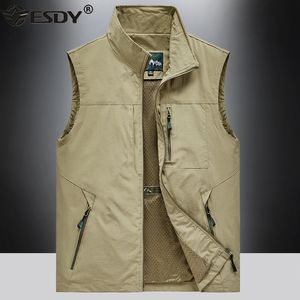 Men's Vests Mens Outdoor Spring Multi-pockets Hiking Work Pography Man Fish Waterproof Breathable Waistcoat Size 6XL 221130