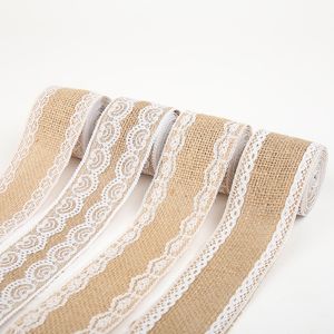 Other Wedding Favors 10 Metre Natural Burlap Hessian Ribbon with Lace 2.5cm Widths Party Decoration Christmas Decor Lace Trim