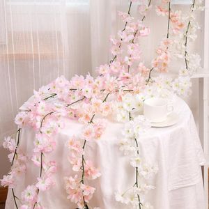 Decorative Flowers 2Pcs Artificial Flower Cherry Blossom Vine For Party Wedding Decoration Wall Hanging Rattan Home Decor 144 Head 1.8m