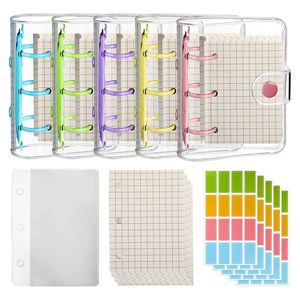 Clamp 5er-Pack transparente Mini-Einbandhüllen mit 3 Ringen und inneren Papieraufbewahrungstaschen Etikettenaufklebertaschen 221130