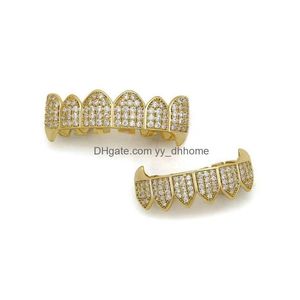 Grillz Dental Grills hip hop altın ızgara serin altın elmas diş mücevherleri gerçek kaplama moda rapçi diş ızgaraları üç renk s dh4ha