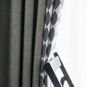 Cortina em cortina preto e branco diamante treliça de costura cortinas quarto quarto blecaute cinza cinza