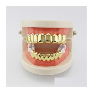 Grillz dentystyczne grille hip hop gładki grillz prawdziwe złote platowane dentystyczne grille rapery fajne biżuterię do ciała cztery kolory złote sier róża gu dh8yj