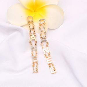 18K Gold Plated Luxury Brand Designers Double Letters Stud Long Clip Chain Geometric Famous Women 925 Silver Crystal Rhinestone Earring Wedding Party Jewerlry