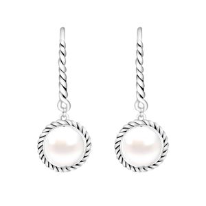 Nuove donne di marca penzolano gioielli in argento sterling 10 mm orecchini pendenti con perle d'acqua dolce naturali bianche regali di Natale del Ringraziamento