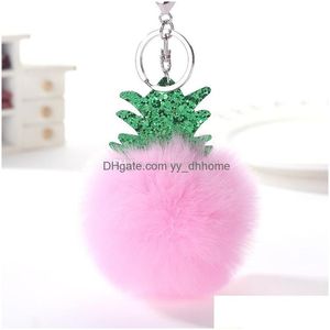 Key Rings Pompom Fluffy Keychain Faux Fur Ball Christmas Tree Keychains Pineapple Key Ring Keyrings Handbag Pendant Gift 16 Styles D Dh6Bv