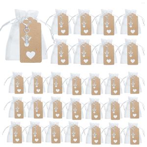 Dekoracje świąteczne 30pcs straży stróżno -aniołki kluczowe pierścienie tag sznur organza torba baby shower gość powrót prezentów ślub