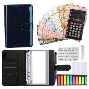 Publicidade Display Equipment A6 Binder Or￧amento com Zipper Envelopes Calculadora e Cart￣o PU Organizador de economia de dinheiro para envelopes de recheio de dinheiro 221130