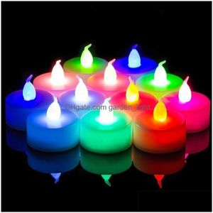 Night Lights Tea Candles 3.5X4.5 Cm Led Tealight Flameless Light Colorf Yellow Battery Operated Wedding Birthday Party Christmas Dec Dhbsj