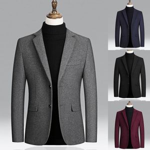 Męskie garnitury Blazers jesienne zima mężczyźni Blazer swobodny biznes dwa przyciski wełniane garnitur Lapel Long Rleeve Fashion Slim 221130