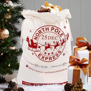 Рождественские украшения наше время Canvas Santa Bags с подарком на шнурке Большой гессский мешковой мешок год.