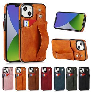 Wristband Leather Phone Cases for iPhone 14 13 12 11 Pro Max XR XS 7 8 Plus SE2 SE3 RFID Blocking Card Slot Wallet Clutch Kickstand Back Cover Shockproof