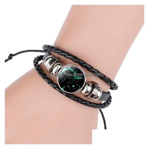 Charm Bracelets 12 Zodiac Sign Snap Buttons Leather Bracelets 18Mm Ginger Horoscope Charm Adjustable Bangle For Women Men Fashion No Dh68L