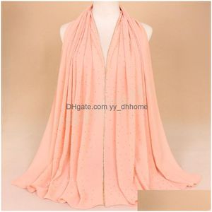 Hijab Diamante Hijab in chiffon Sciarpe Donna Scialli musulmani Foulard con strass Avvolge Turbante Abbigliamento islamico Solid Bandana Bufandas Dhzhs