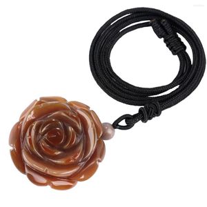 Pendant Necklaces Natural Agate Rock Quartz Rose Flower Shaped Necklace Reiki Crystal Stone Adjustable Rope Chain Women Jewelry