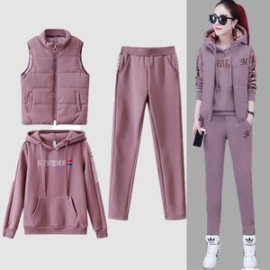 Pantaloni a due pezzi da donna 3 Set Tuta Autunno Inverno Tuta sportiva Felpe con cappuccio Gilet Pantaloni Casual Velluto Caldo Sporting Donna Outwear 221130