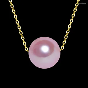 チェーンZhixi Real Fraphwater Pearl Peandant Necklace 7-8mm Round Pinkと18K Gold Chain Women's Fine Jewelry 2022 D346