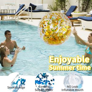 Party Balloons Outdoor Beach Ball Toys Glitters Transparent Confetti Sequin Inflatable Clear Swimming Water Toy for Kids Adults 221129