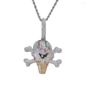 Anh￤nger Halsketten Corsair Sch￤del Skelett Halskette ECED BLING KUBISCHE ZIRKON HIP HOP SILBER SILFER MￄNGER Zauberkette Schmuck Schmuck