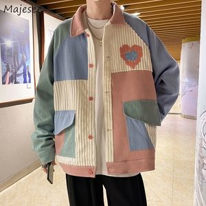 Men's Jackets Men American Retro Pockets Hip Hop Patchwork Outwear Autumn High Street All match 90's Couple Regular Turn Down Collar 221129