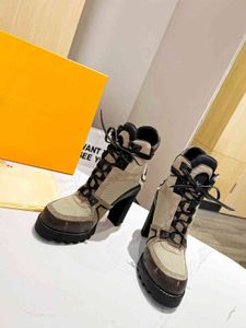 2023 Luxury Star Trail Ankle Boot Womens Suede Leather High Heel Booties Lace Up Martin Boots Lady Winter Ankles Boots