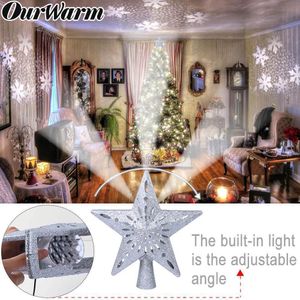 Julekorationer Ourwarm Star Tree Topper Led Top Snowflake Projector Decor Holiday Xmas Party Hanging Ornament 221130