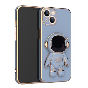 3D Astronaut Folding Stand Soft Phone Case For iPhone 14 13 12 11 Pro Max XR XS 7 8 Plus SE 2022 Plating ShockProof Case Cover