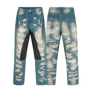 High Street Jeans Herren Hosen Stickerei Hip Hop Vintage Herren Jean Straight Moto Biker Denim Hosen