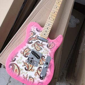 6 strängar rosa elektriska gitarr med blommor klistermärke lönn fretboard akryl pickguard anpassningsbar