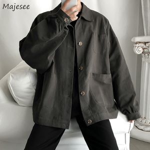Мужские куртки мужчины винтажная шикарная твердая мода All Match Loose Pockets Design Красивый хараджуку в японском стиле верхняя одежда уличная одежда INS 221129