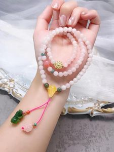 Filo di giada di Hetian naturale Bracciale multi-cerchio Radice di loto Ciondolo di diaspro rosa Cera d'api Tee Agata Testa di Buddha Trasferimento fortunato