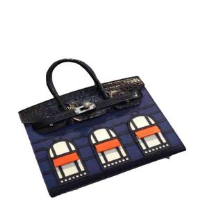 Wholesale Designer totes herme birkinss Mini house bag color matching leather palm print matching American alligator leather pure hand sewn 8880733