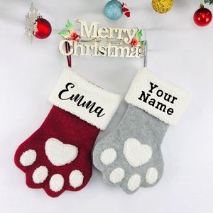 Juldekorationer Personlig katt och hund röd grå strumpa tass tryck husdjur anpassad gåva för s 221130