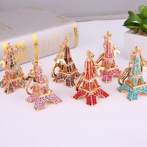 Women Car Key Chains Holder Fashion Crystal Rhinestone Paris Eiffel Tower Pendant Keyrings Bag Charm Keychains Rings Decorations Trinket Gift Jewelry Accessories