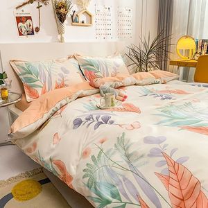 Sängkläder sätter Hight Printed 100 Cotton Set Soft Skin Friendly Pure Draet Cover med platta lakan Sov Naken säng Queen Size 221129