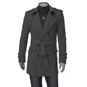Herrjackor Autumn Winter Men's Coat Korean Fashion Trench Medium Långt dubbelbröst Tweed Overcoat Manlig ytterkläder 221130
