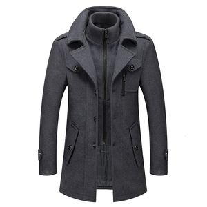 Mens Wool Blends Fashion Winter Coat Double Collar Thick Jacket Single Breasted Trench Overcoats 221129